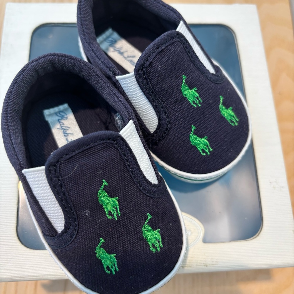 Ralph Lauren Baby Blue and Green Slip-On Shoes